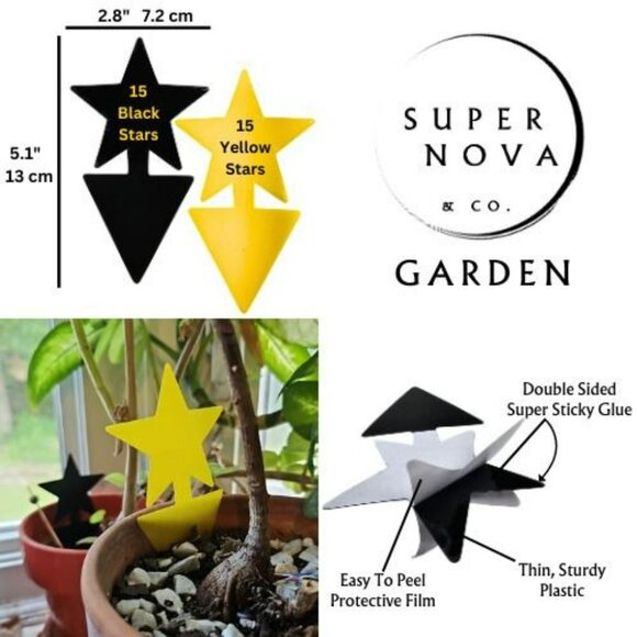 Sticky Fruit Fly Traps Star-Shaped 30pk Indoor Plants Outdoor Garden Double-Side - Picture 2 of 7